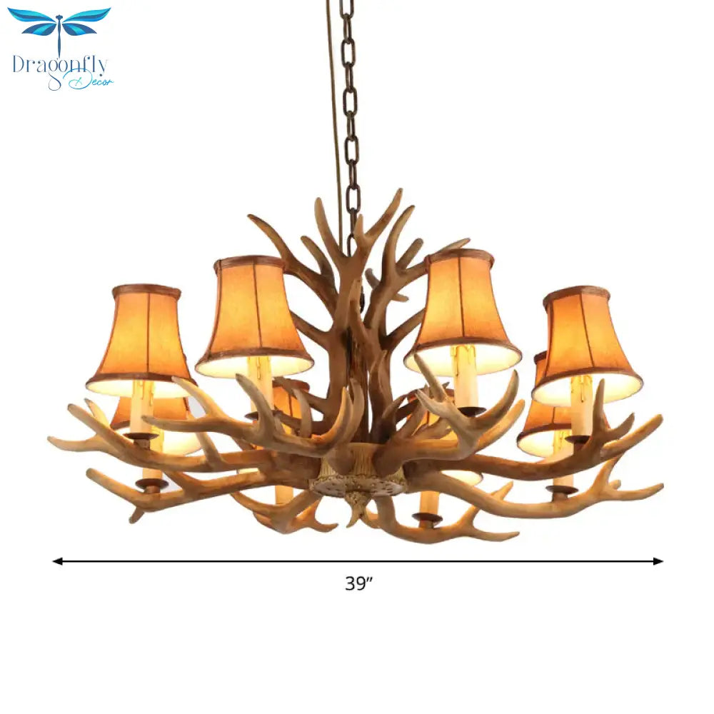 Brown Bell/Cylinder Chandelier Lighting Traditionalism Resin 6/8 Heads Living Room Suspension