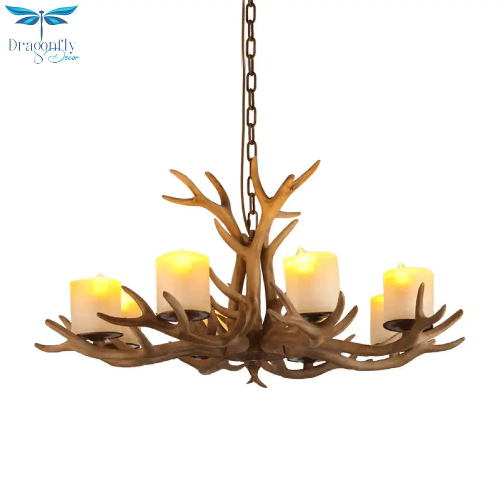 Brown Bell/Cylinder Chandelier Lighting Traditionalism Resin 6/8 Heads Living Room Suspension