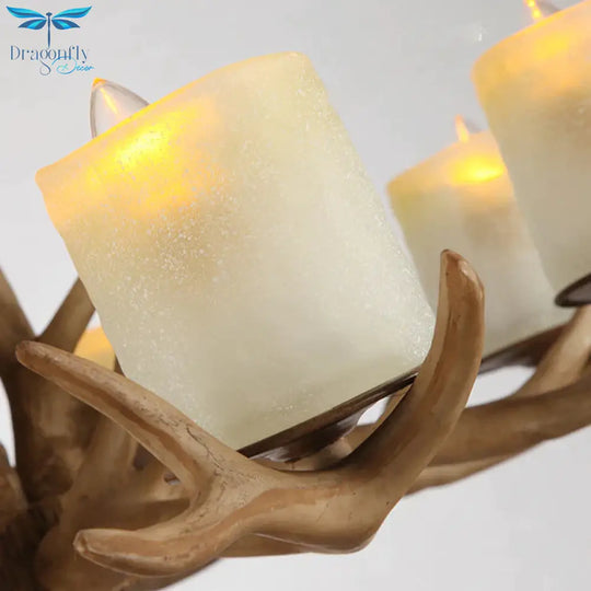 Brown Bell/Cylinder Chandelier Lighting Traditionalism Resin 6/8 Heads Living Room Suspension