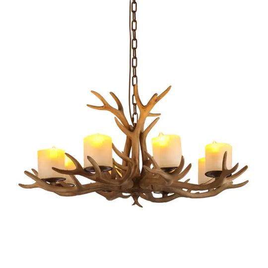 Brown Bell/Cylinder Chandelier Lighting Traditionalism Resin 6/8 Heads Living Room Suspension