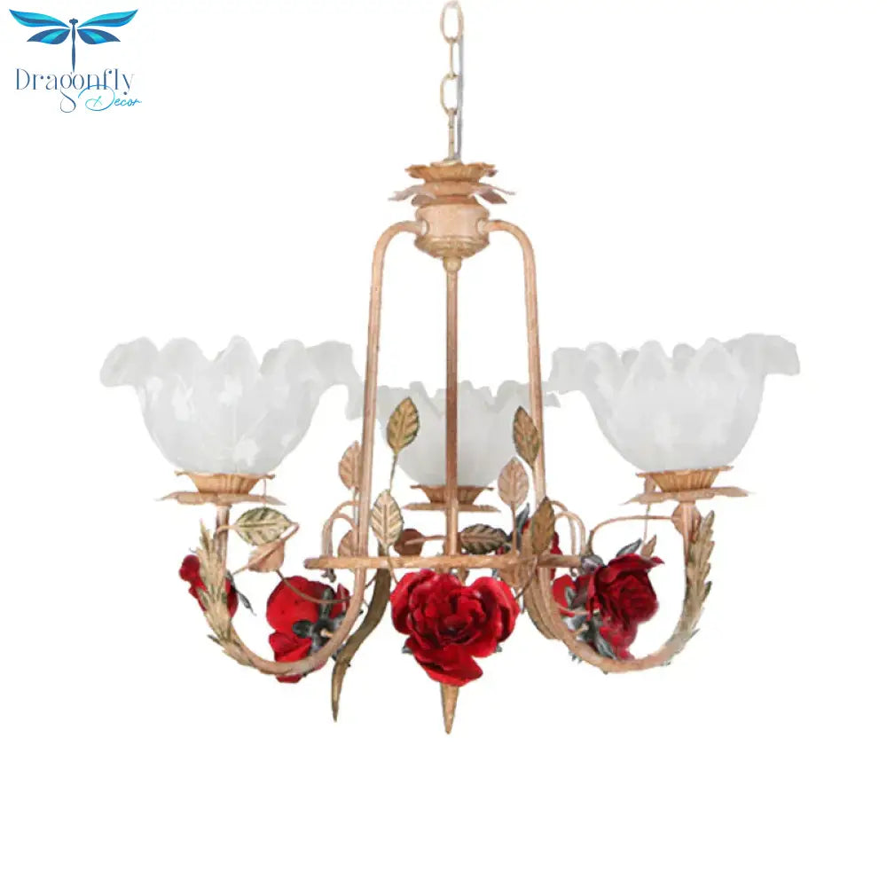 Brown Bloom Chandelier Light Fixture Countryside Metal 3/5/7 Lights Dining Room Hanging Pendant