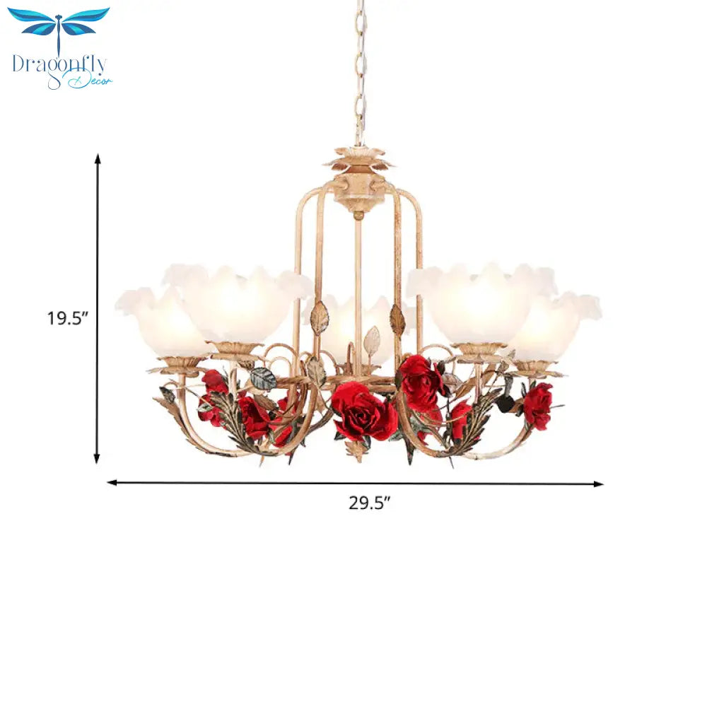 Brown Bloom Chandelier Light Fixture Countryside Metal 3/5/7 Lights Dining Room Hanging Pendant