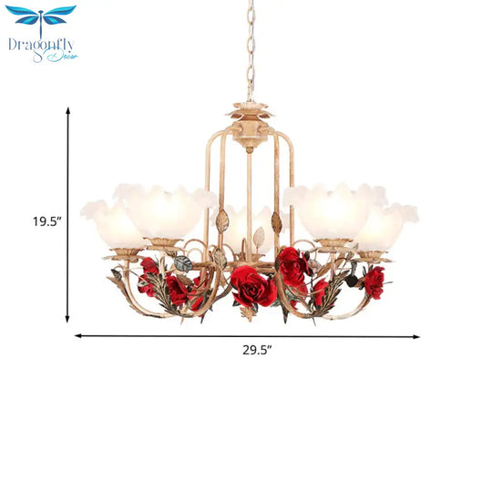 Brown Bloom Chandelier Light Fixture Countryside Metal 3/5/7 Lights Dining Room Hanging Pendant