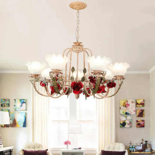 Brown Bloom Chandelier Light Fixture Countryside Metal 3/5/7 Lights Dining Room Hanging Pendant 7 /
