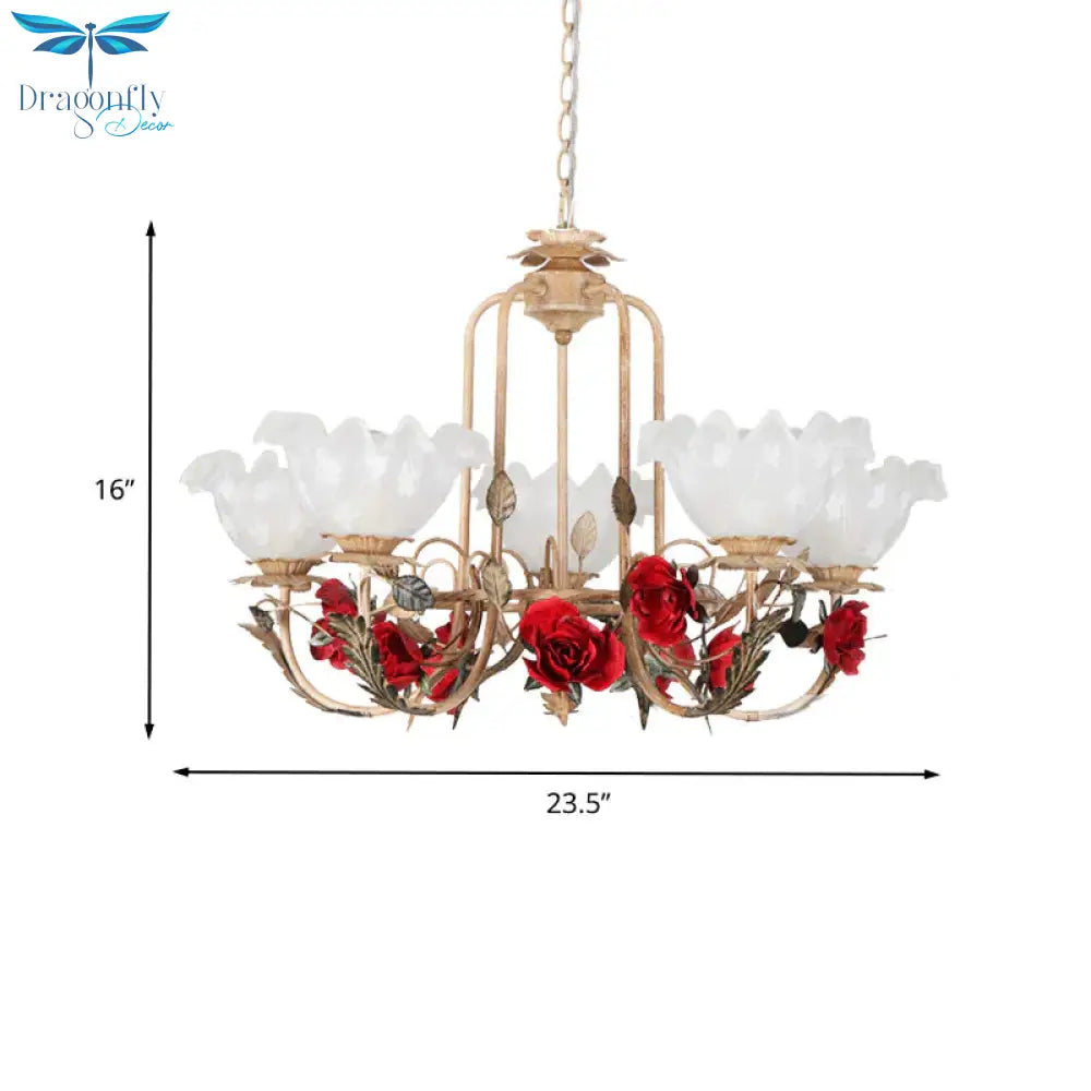 Brown Bloom Chandelier Light Fixture Countryside Metal 3/5/7 Lights Dining Room Hanging Pendant