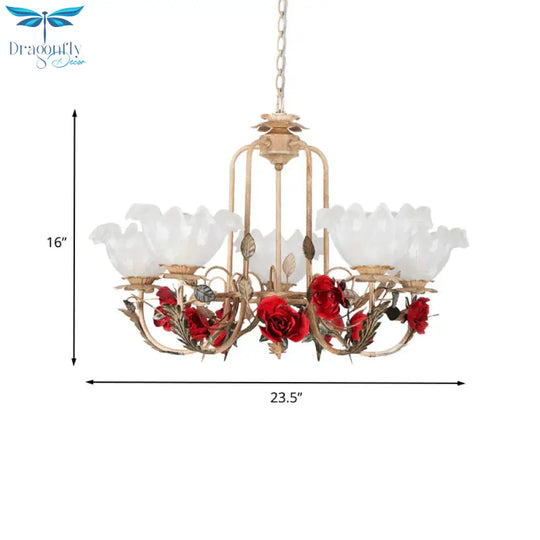 Brown Bloom Chandelier Light Fixture Countryside Metal 3/5/7 Lights Dining Room Hanging Pendant