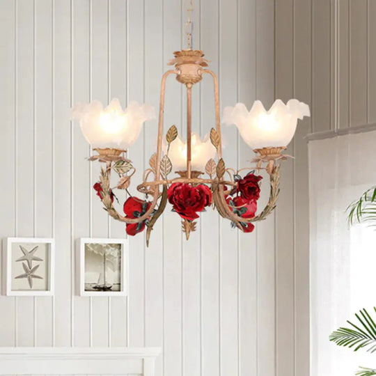 Brown Bloom Chandelier Light Fixture Countryside Metal 3/5/7 Lights Dining Room Hanging Pendant 3 /