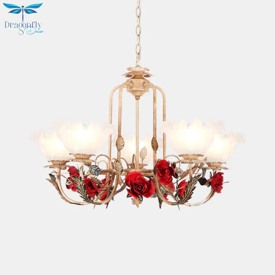 Brown Bloom Chandelier Light Fixture Countryside Metal 3/5/7 Lights Dining Room Hanging Pendant