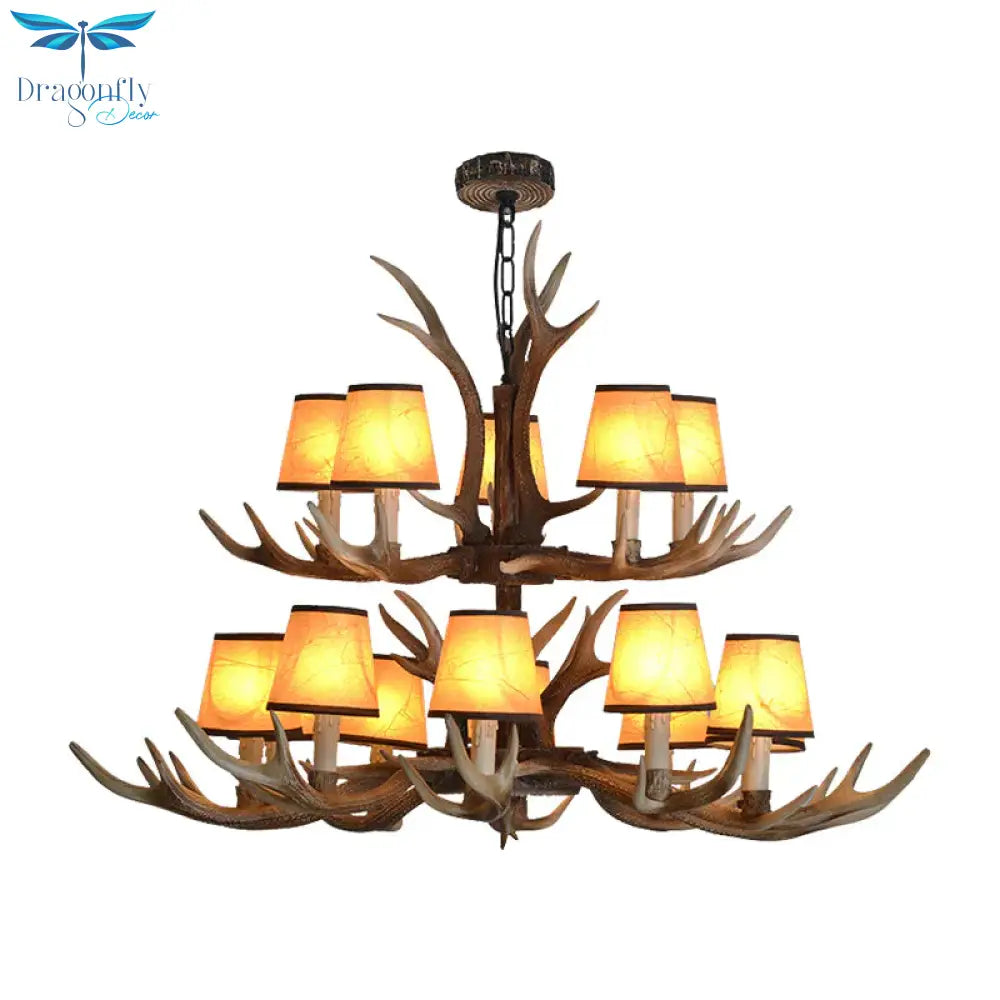 Brown Conical Shade Pendant Chandelier Rural Resin 4/6/8 Heads Dining Room Hanging Ceiling Light