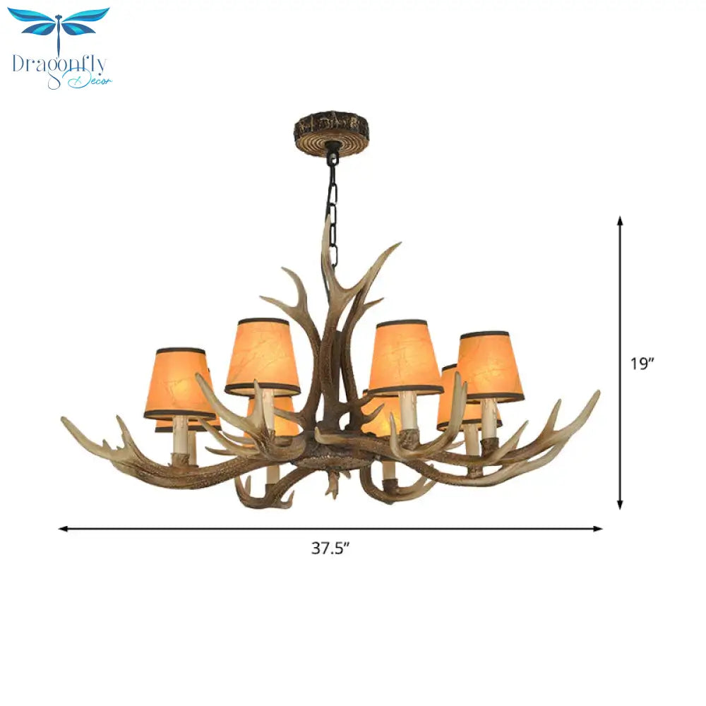 Brown Conical Shade Pendant Chandelier Rural Resin 4/6/8 Heads Dining Room Hanging Ceiling Light