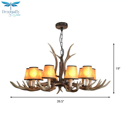 Brown Conical Shade Pendant Chandelier Rural Resin 4/6/8 Heads Dining Room Hanging Ceiling Light