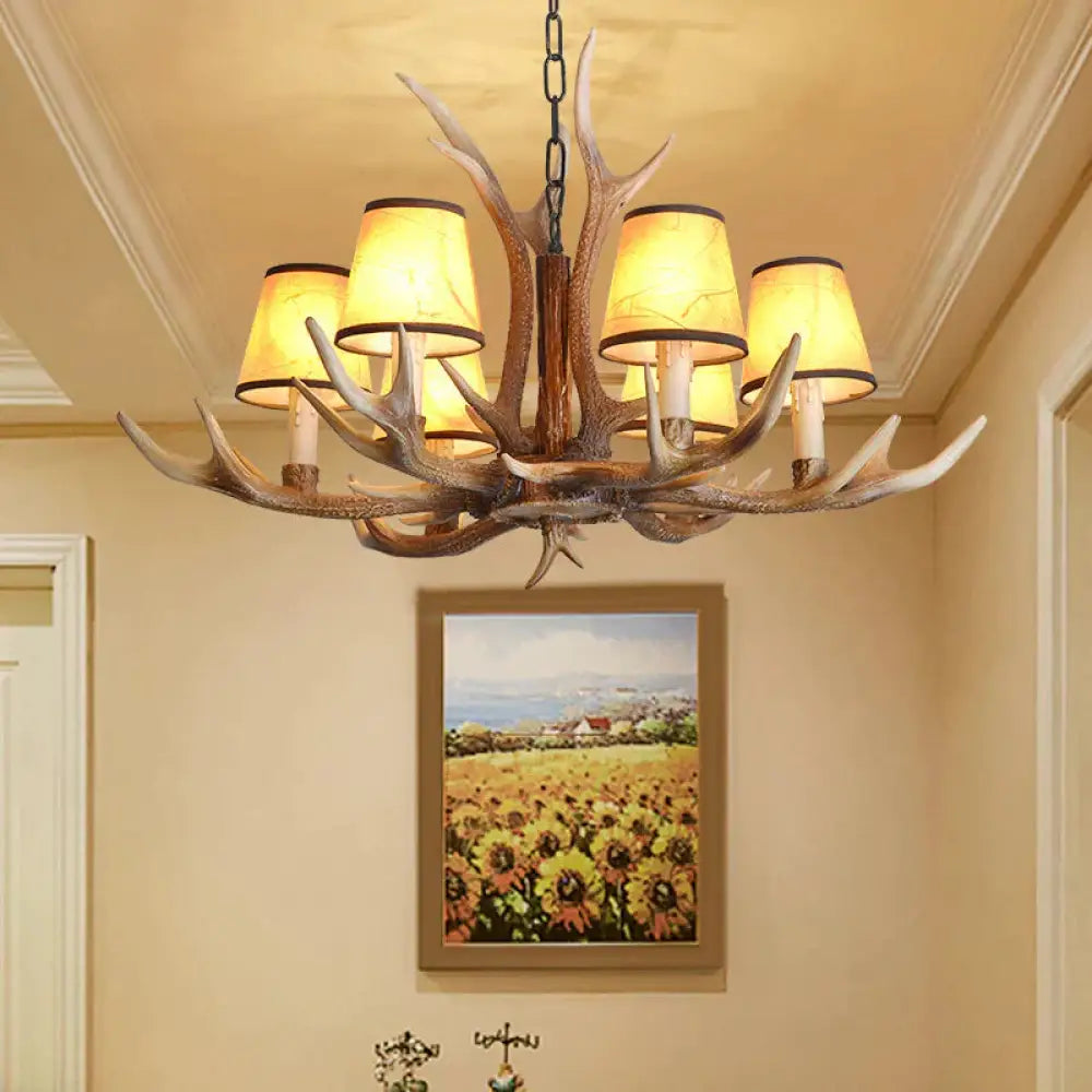 Brown Conical Shade Pendant Chandelier Rural Resin 4/6/8 Heads Dining Room Hanging Ceiling Light 6 /