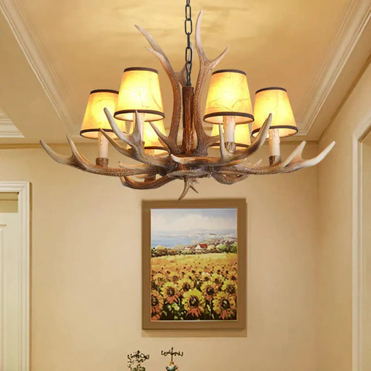 Brown Conical Shade Pendant Chandelier Rural Resin 4/6/8 Heads Dining Room Hanging Ceiling Light 6 /