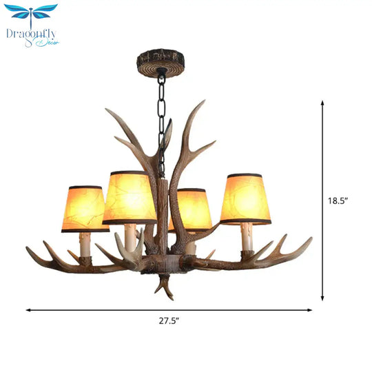 Brown Conical Shade Pendant Chandelier Rural Resin 4/6/8 Heads Dining Room Hanging Ceiling Light
