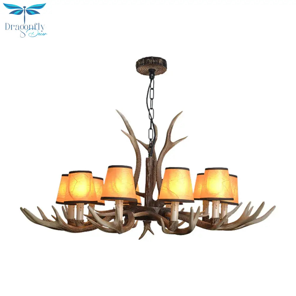Brown Conical Shade Pendant Chandelier Rural Resin 4/6/8 Heads Dining Room Hanging Ceiling Light