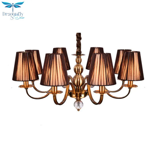 Brown Gathered Fabric Shade Chandelier Lamp Vintage 6/8 Lights Living Room Suspension Light