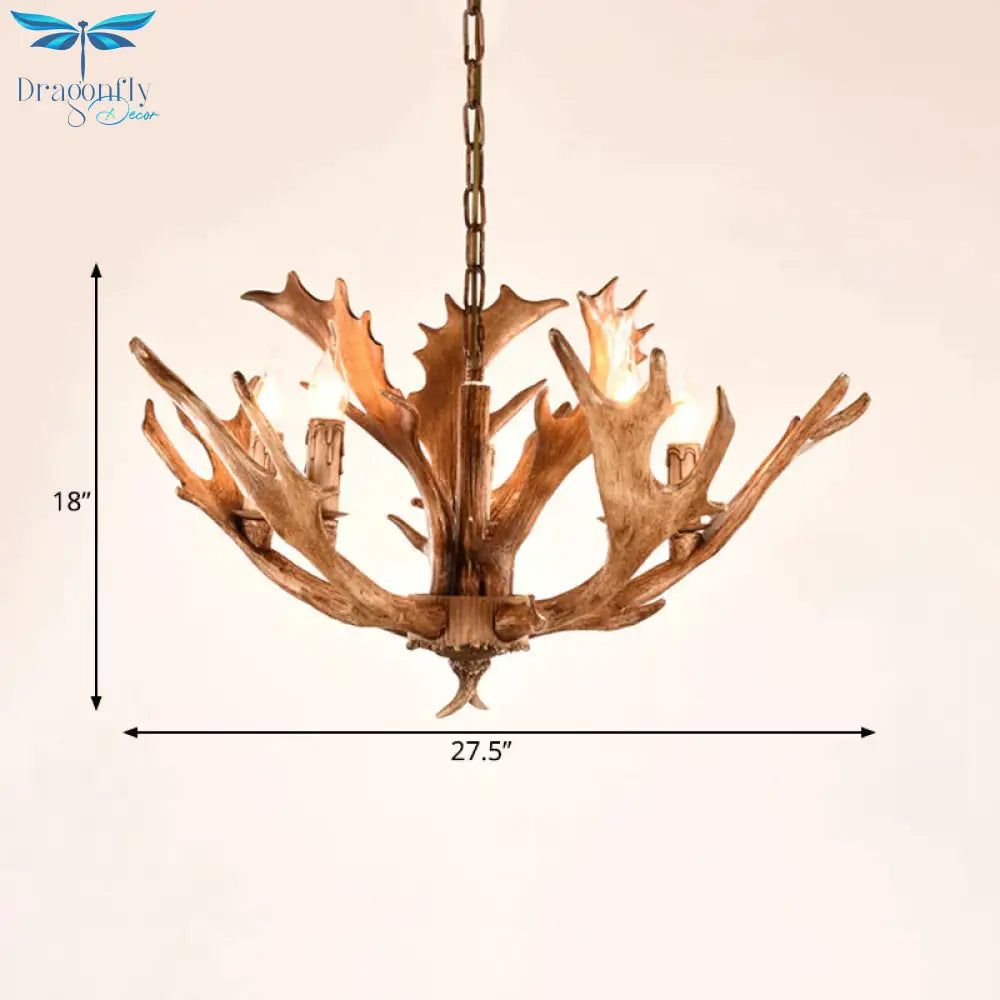 Brown Sputnik Chandelier Lighting Farmhouse Resin 5/8 Heads Living Room Ceiling Suspension Lamp