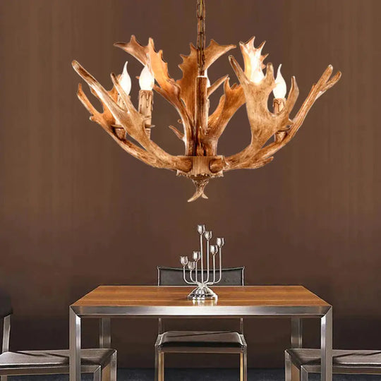 Brown Sputnik Chandelier Lighting Farmhouse Resin 5/8 Heads Living Room Ceiling Suspension Lamp 5 /