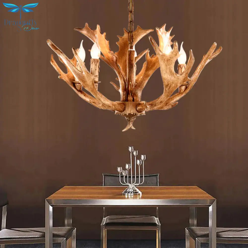 Brown Sputnik Chandelier Lighting Farmhouse Resin 5/8 Heads Living Room Ceiling Suspension Lamp
