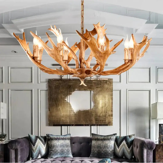 Brown Sputnik Chandelier Lighting Farmhouse Resin 5/8 Heads Living Room Ceiling Suspension Lamp 8 /