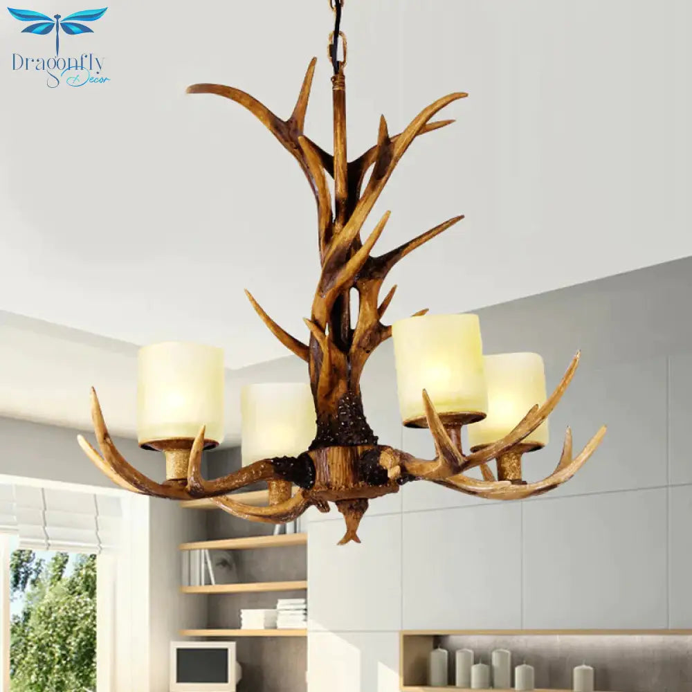 Brown Sputnik Chandelier Pendant Lighting Countryside Resin 4/6/8 Lights Living Room Ceiling