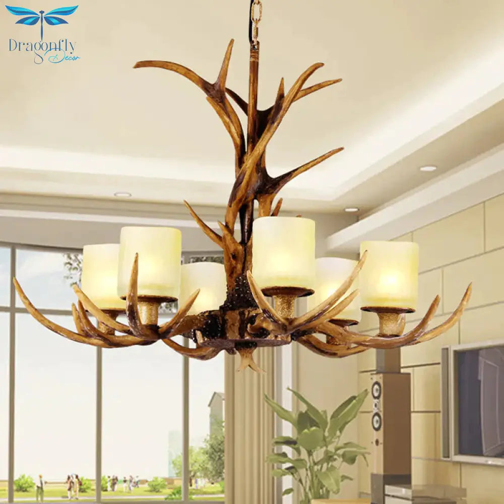 Brown Sputnik Chandelier Pendant Lighting Countryside Resin 4/6/8 Lights Living Room Ceiling