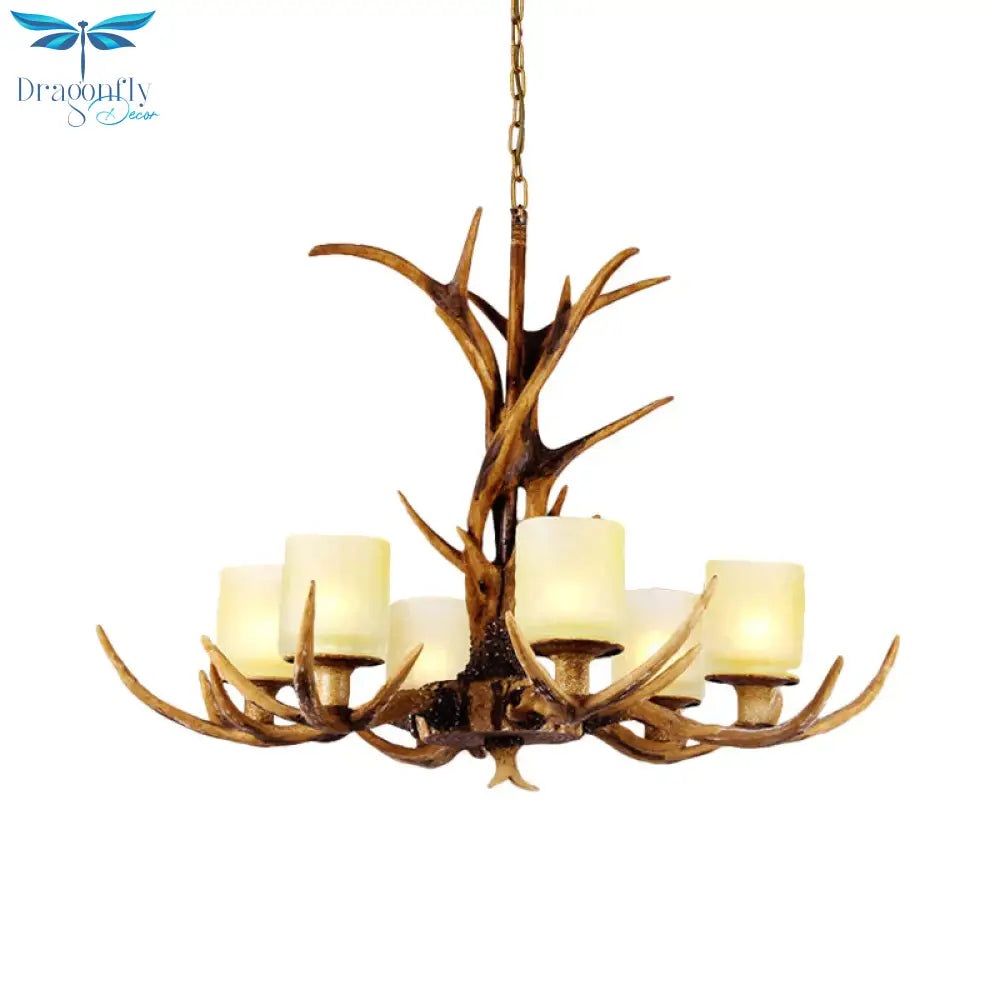 Brown Sputnik Chandelier Pendant Lighting Countryside Resin 4/6/8 Lights Living Room Ceiling