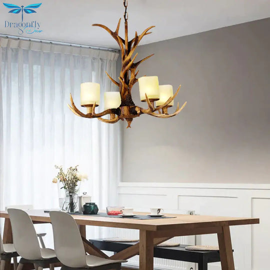Brown Sputnik Chandelier Pendant Lighting Countryside Resin 4/6/8 Lights Living Room Ceiling