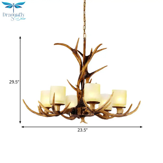 Brown Sputnik Chandelier Pendant Lighting Countryside Resin 4/6/8 Lights Living Room Ceiling