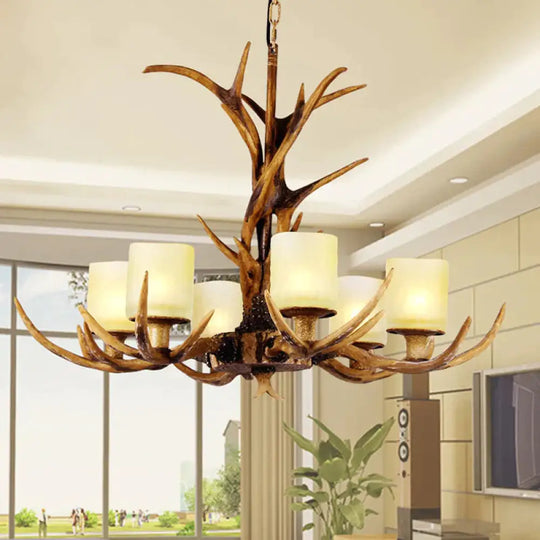 Brown Sputnik Chandelier Pendant Lighting Countryside Resin 4/6/8 Lights Living Room Ceiling