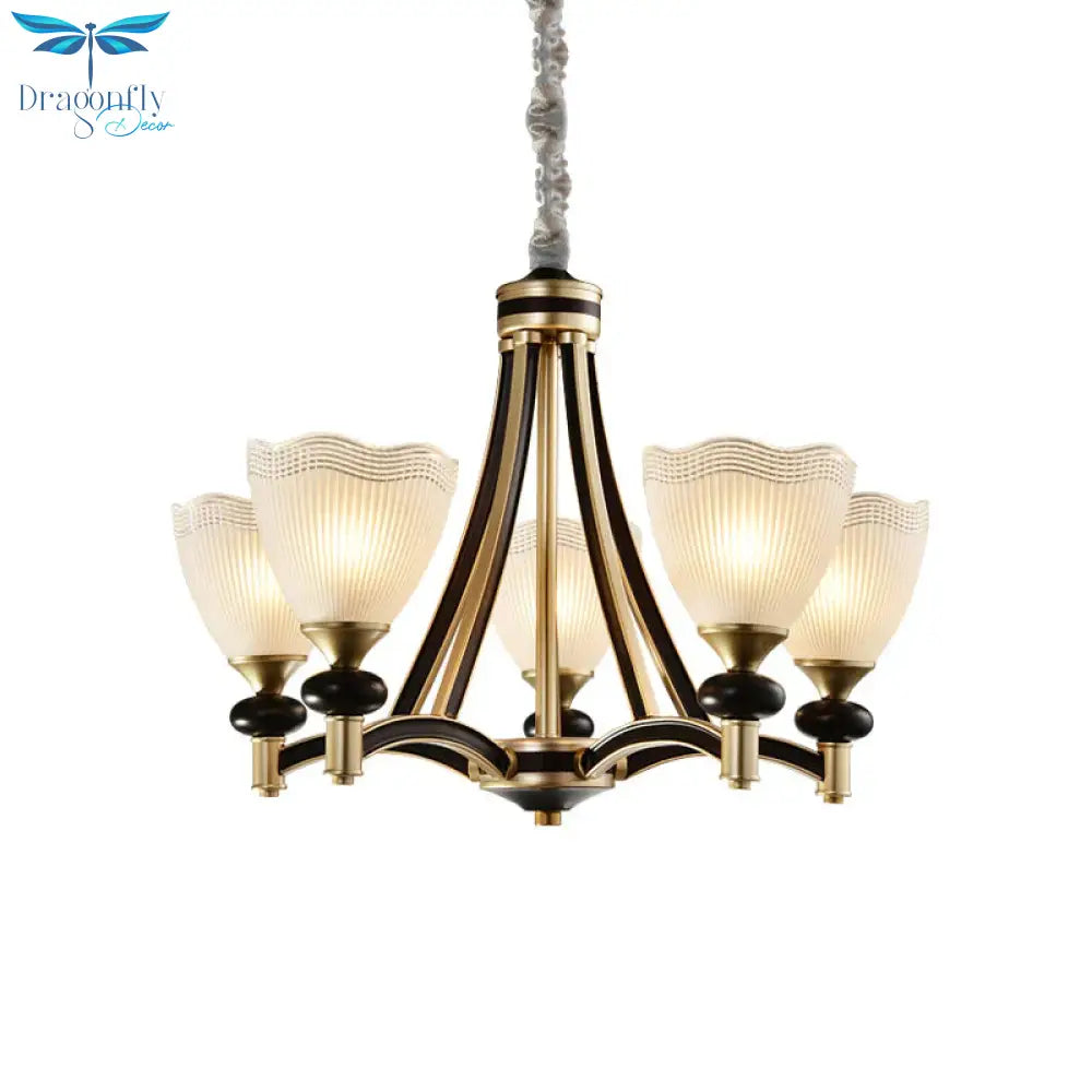 Bud Prismatic Glass Chandelier Traditionalism 3/5 Heads Bedroom Suspension Pendant In Black And Gold