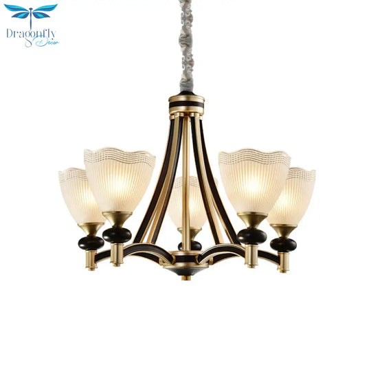 Bud Prismatic Glass Chandelier Traditionalism 3/5 Heads Bedroom Suspension Pendant In Black And Gold