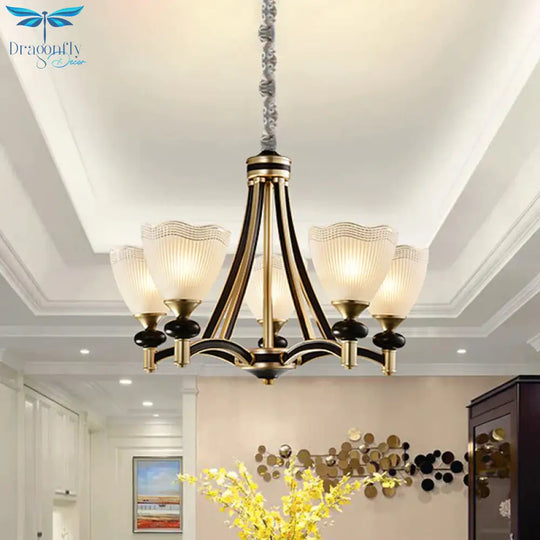 Bud Prismatic Glass Chandelier Traditionalism 3/5 Heads Bedroom Suspension Pendant In Black And Gold