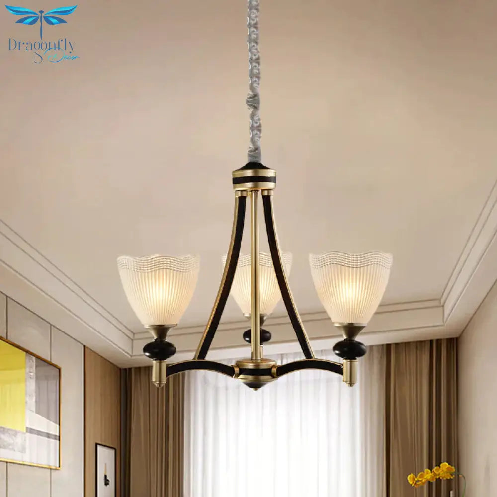 Bud Prismatic Glass Chandelier Traditionalism 3/5 Heads Bedroom Suspension Pendant In Black And Gold