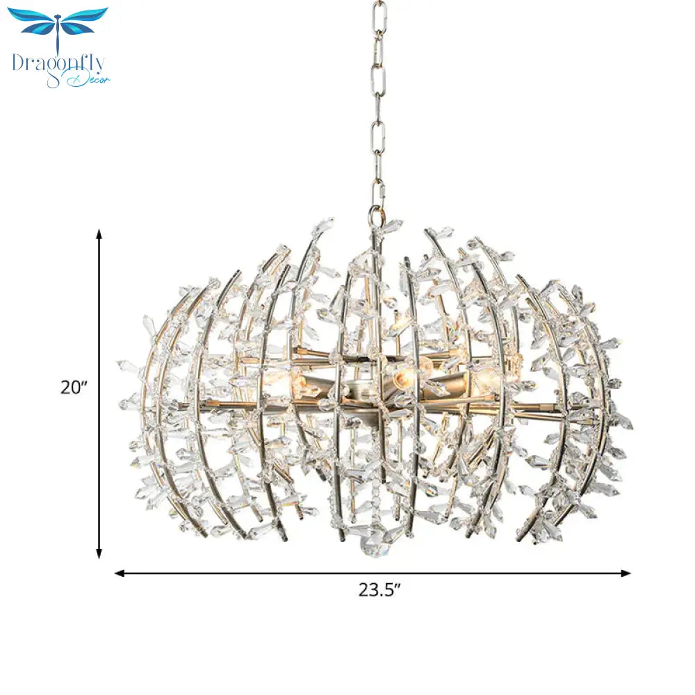 Caged Dining Room Chandelier Pendant Light Traditional Crystal 5 Lights Silver Ceiling Lamp