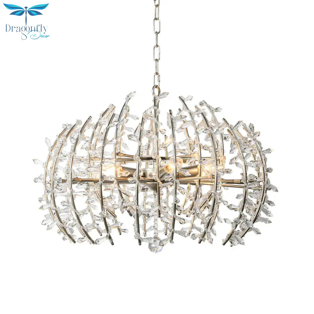 Caged Dining Room Chandelier Pendant Light Traditional Crystal 5 Lights Silver Ceiling Lamp