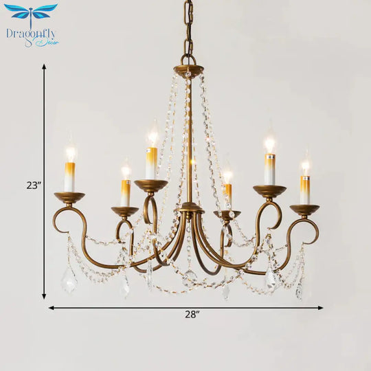 Candelabra Bedroom Chandelier Pendant Light Rustic Crystal 6/9 Lights Brass Down Lighting