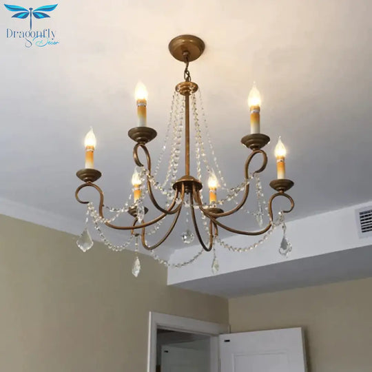 Candelabra Bedroom Chandelier Pendant Light Rustic Crystal 6/9 Lights Brass Down Lighting