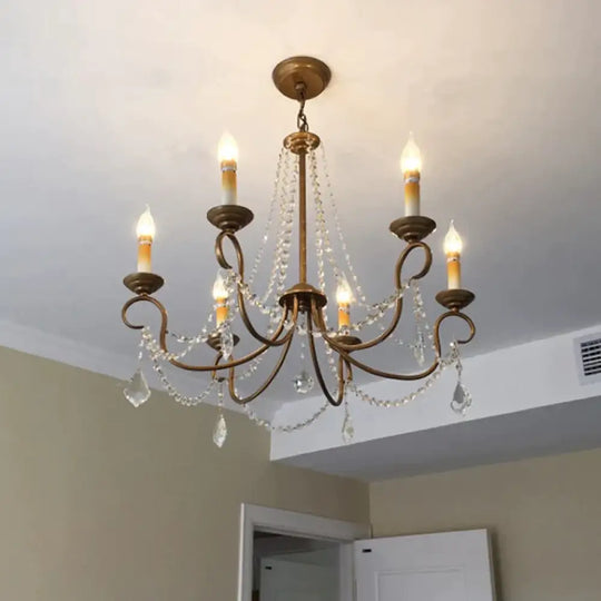Candelabra Bedroom Chandelier Pendant Light Rustic Crystal 6/9 Lights Brass Down Lighting 6 /