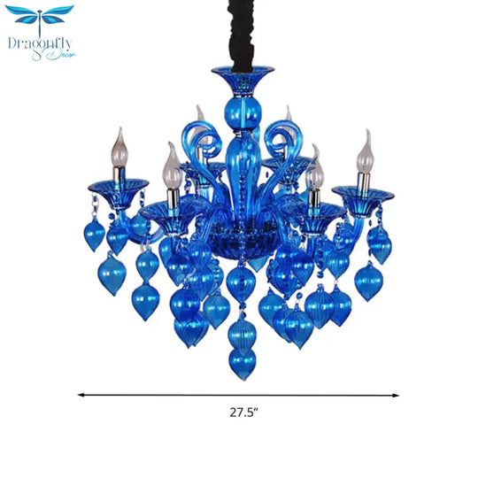 Candelabra Crystal Drop Ceiling Light Traditional 6 Heads Living Room Chandelier Lighting In