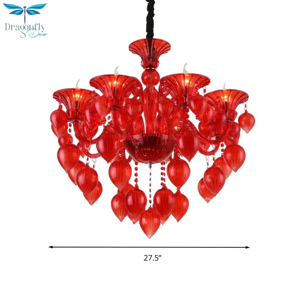 Candelabra Crystal Drop Ceiling Light Traditional 6 Heads Living Room Chandelier Lighting In
