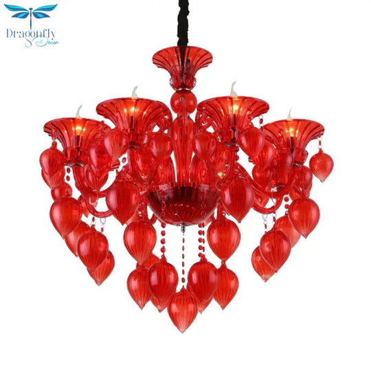 Candelabra Crystal Drop Ceiling Light Traditional 6 Heads Living Room Chandelier Lighting In