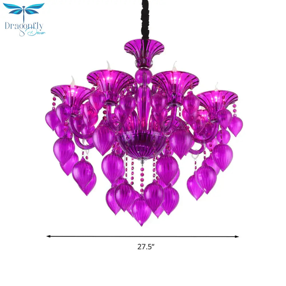 Candelabra Crystal Drop Ceiling Light Traditional 6 Heads Living Room Chandelier Lighting In