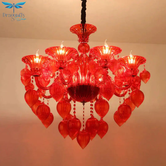 Candelabra Crystal Drop Ceiling Light Traditional 6 Heads Living Room Chandelier Lighting In
