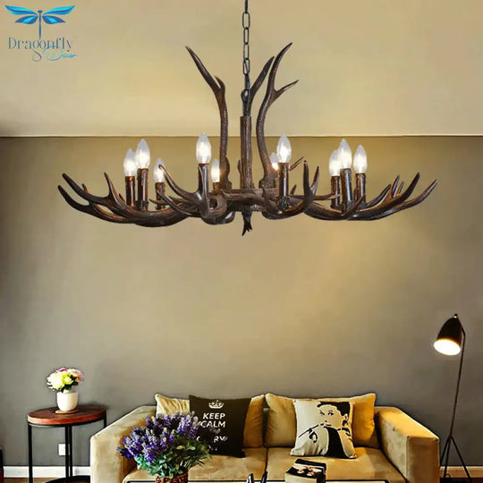 Candelabra Dining Room Hanging Lamp Traditional Resin 4/6/8 Bulbs Black Chandelier Pendant Light