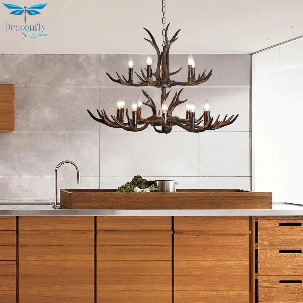 Candelabra Dining Room Hanging Lamp Traditional Resin 4/6/8 Bulbs Black Chandelier Pendant Light