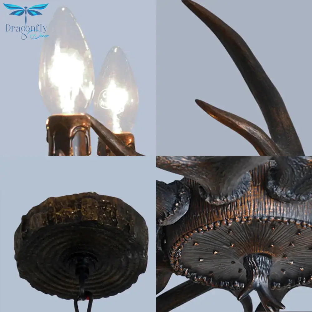 Candelabra Dining Room Hanging Lamp Traditional Resin 4/6/8 Bulbs Black Chandelier Pendant Light