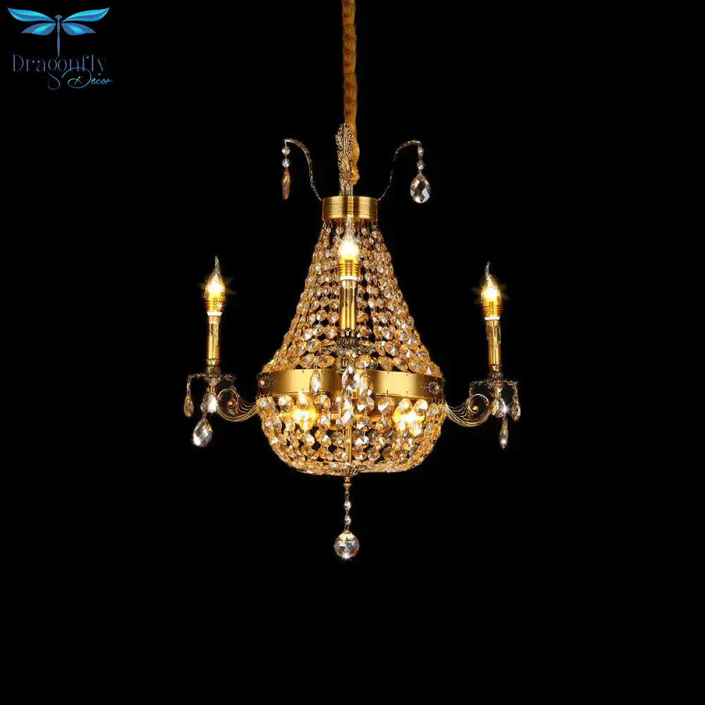 Candelabra Hanging Light Contemporary Metal 2/6/8 Lights Gold Chandelier With Crystal Strand