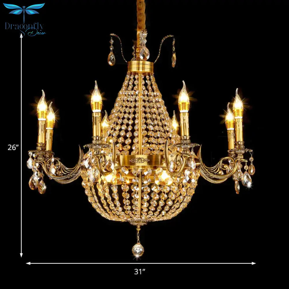 Candelabra Hanging Light Contemporary Metal 2/6/8 Lights Gold Chandelier With Crystal Strand