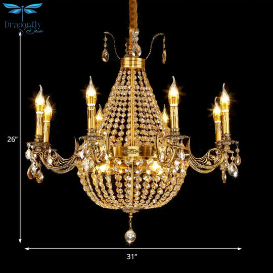 Candelabra Hanging Light Contemporary Metal 2/6/8 Lights Gold Chandelier With Crystal Strand